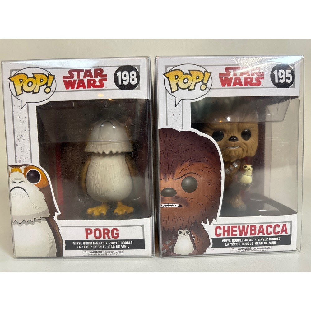 Funko Pop Star Wars The Last Jedi Chewbacca 195 and Porg 198 Vinyl Figures Set